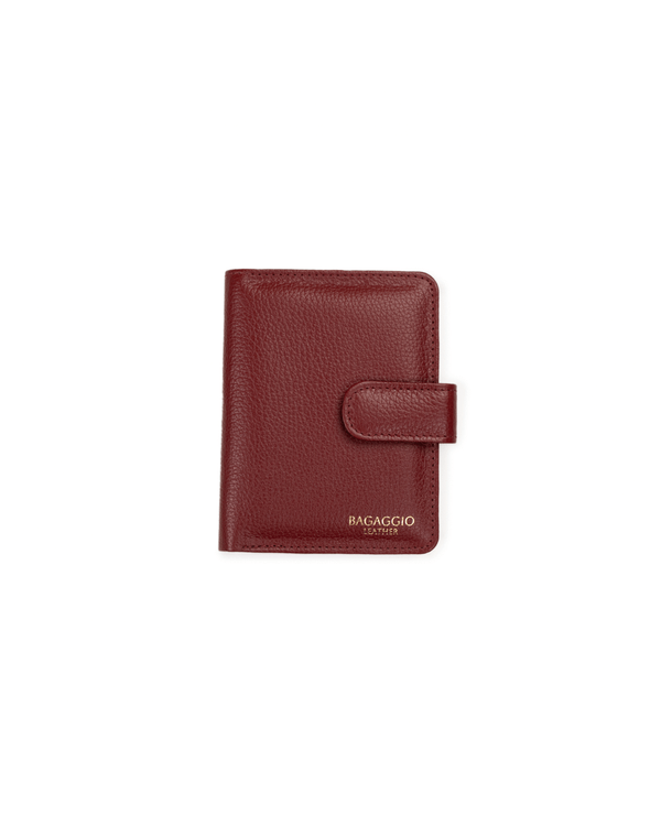 Women's Basic Leather Wallet with Button Closure and Red Flap